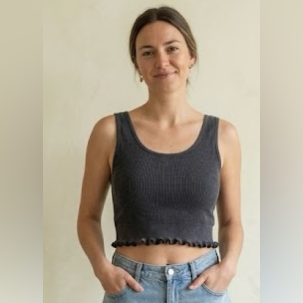 Body & Sol Ribbed Crop Tank Top Charcoal Grey XL Boho